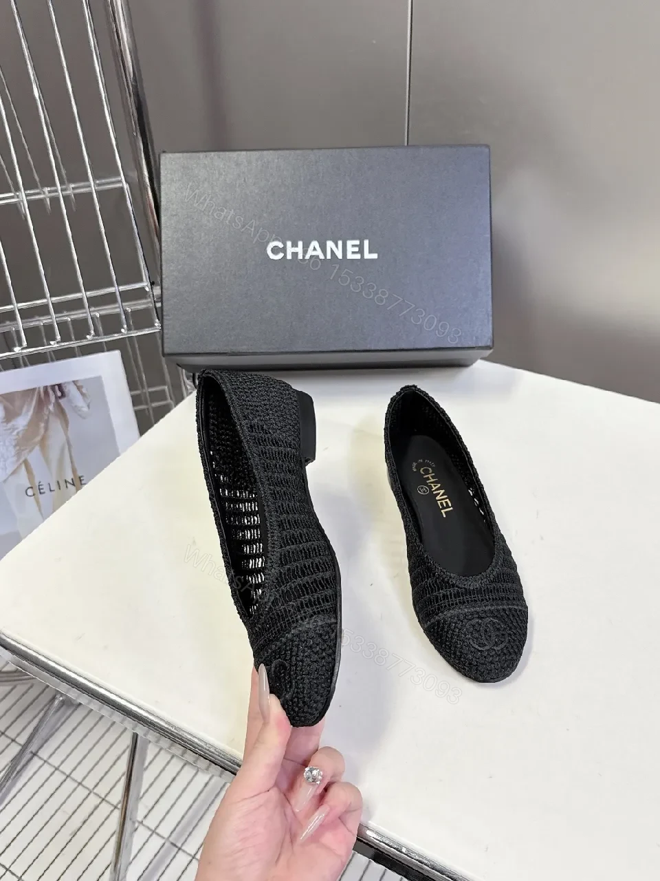 View 8 of Black Knit Ballet Flats | Subtle Logo Detail, Designer-Inspired Comfort