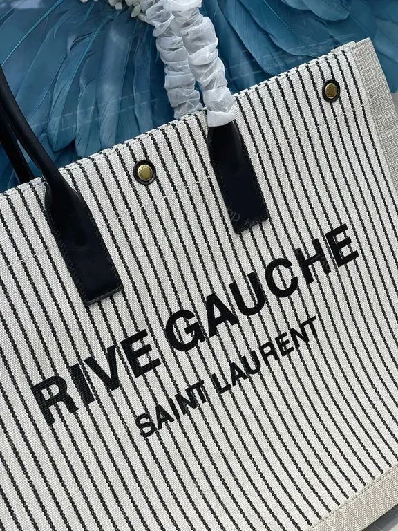 View 4 of Beige/Black Stripe Tote: Structured Luxury Shopper Bag