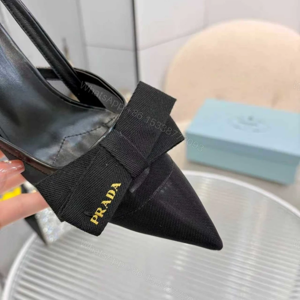 View 8 of Prada Mesh Fabric Slingback Pumps In Black
