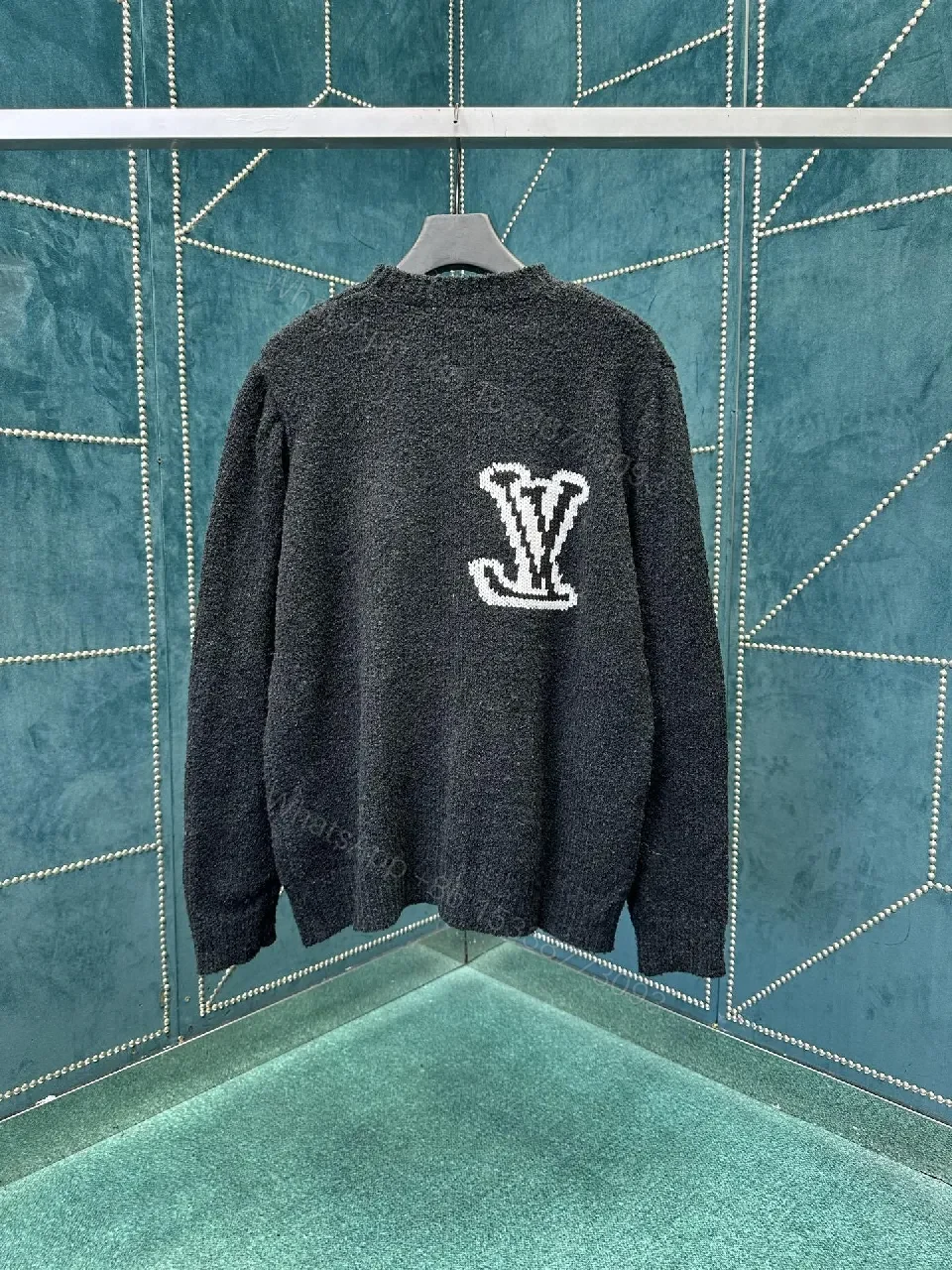 View 9 of Charcoal Knit Crewneck — Luxe Texture, Subtle Crest, Premium Comfort