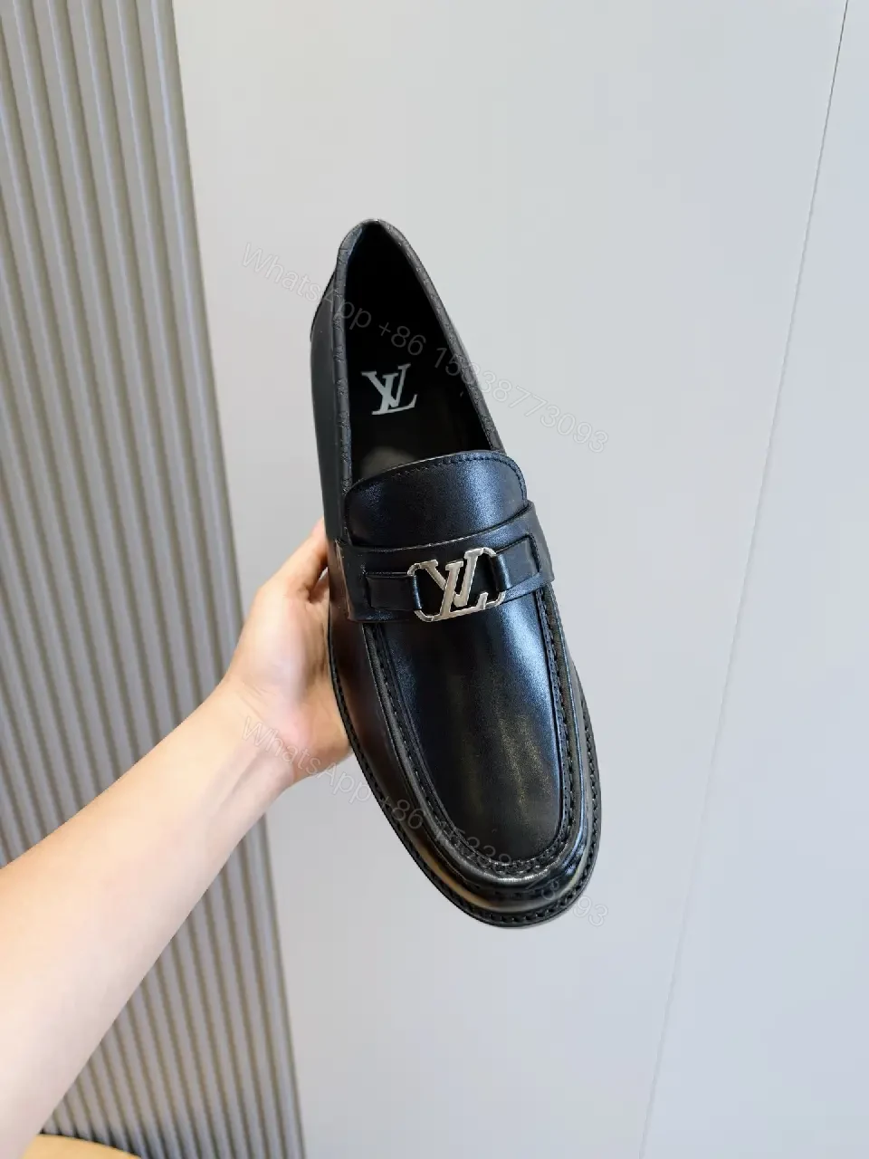 View 2 of Black Leather Loafer with LV Logo Buckle Product Type: Loafer
