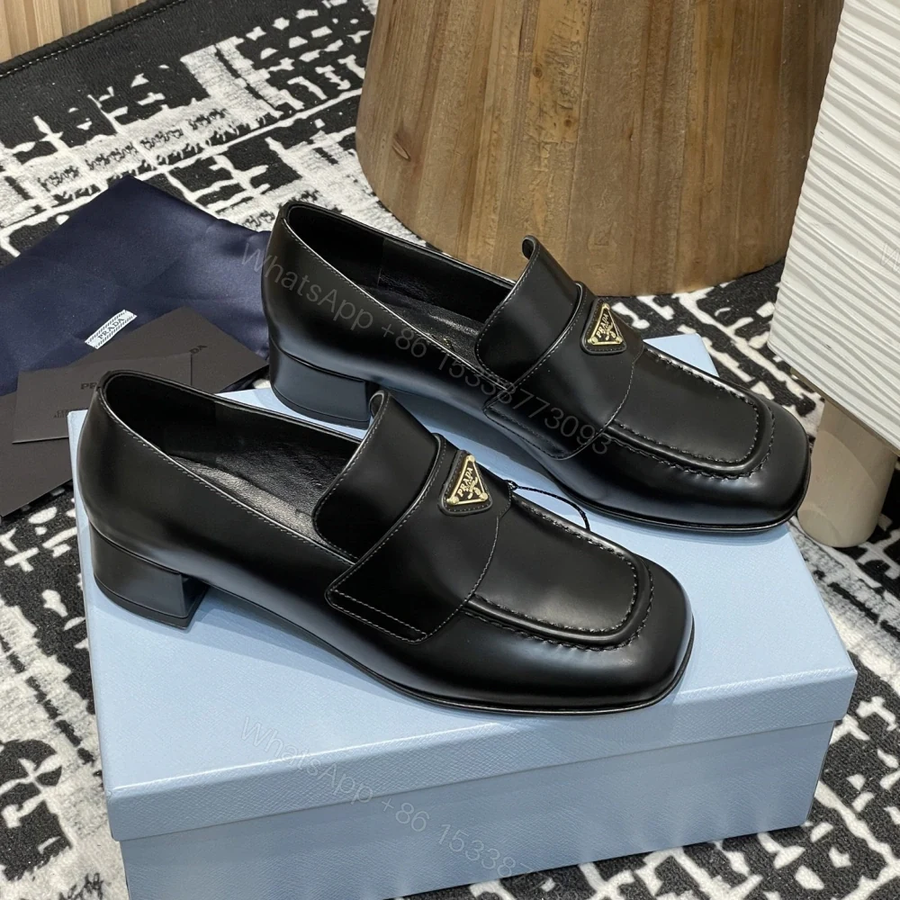 高仿Prada*1D831A方頭套腳樂福鞋3.5CM小牛皮黑色免檢版 — view 1