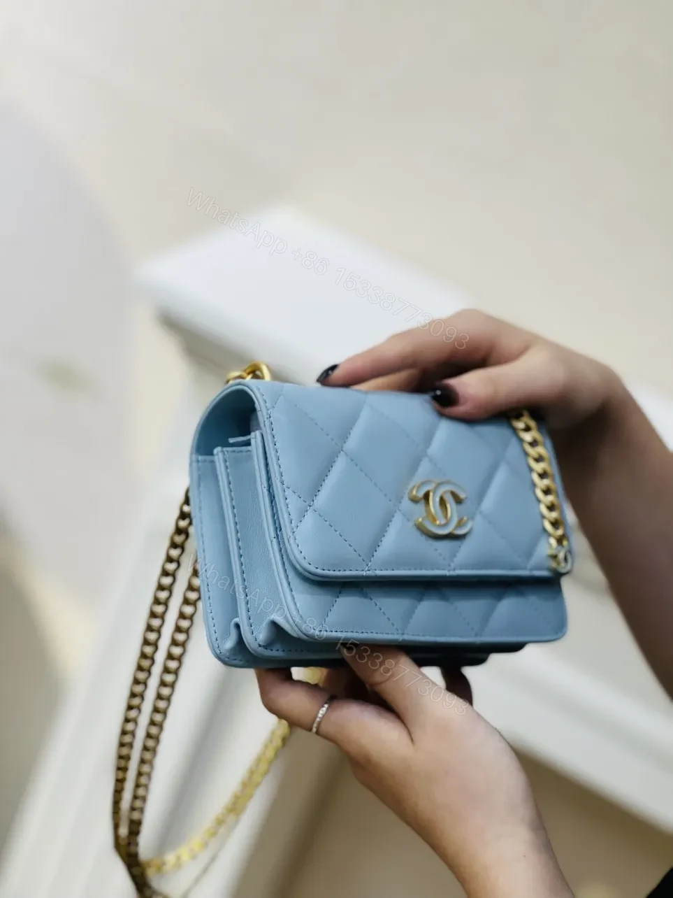 View 3 of Chanel Woc Mini 11 Handbag Woman’s Blue Smooth Leather 15cm