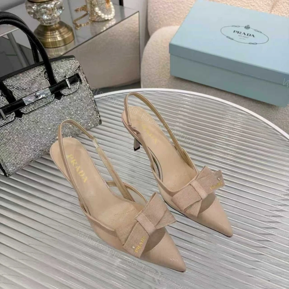 View 3 of Prada Mesh Fabric Slingback Pumps In Beige