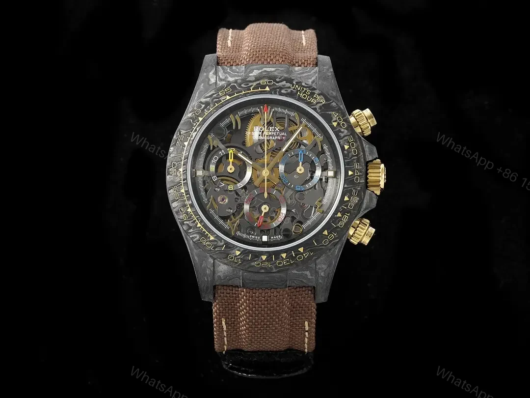 Rolex Daytona 40mm Carbon Fiber Skeleton Dial Green Bezel Brown Strap Watch RLX-DAY-CARBON-40-GRN-BRN — view 1