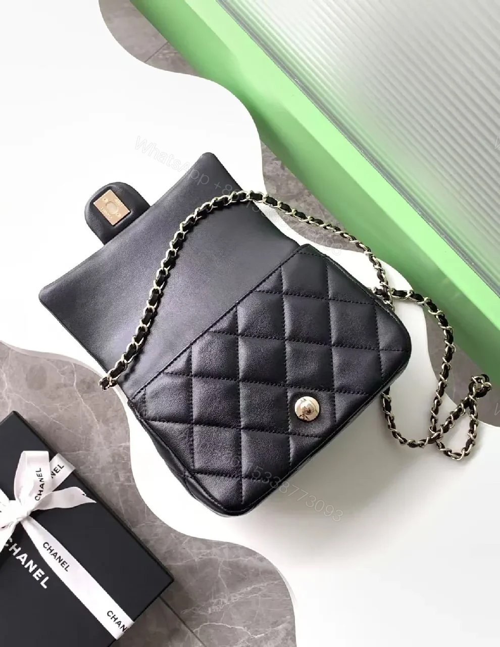 View 5 of Quilted Leather Crossbody Bag: Gold Logo Charm