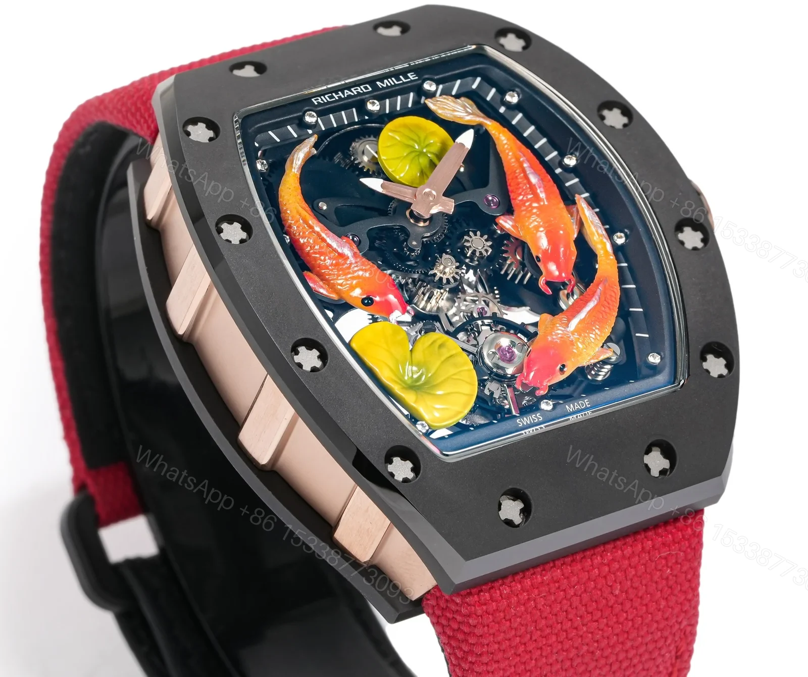 View 3 of Richard Mille RM S10 Koi Tourbillon Watch Red Gold Diamond Koi Oriental Art Skeleton Dial Mechanical Luxury TimepieceRM-S10-KOI-DGT-LUX