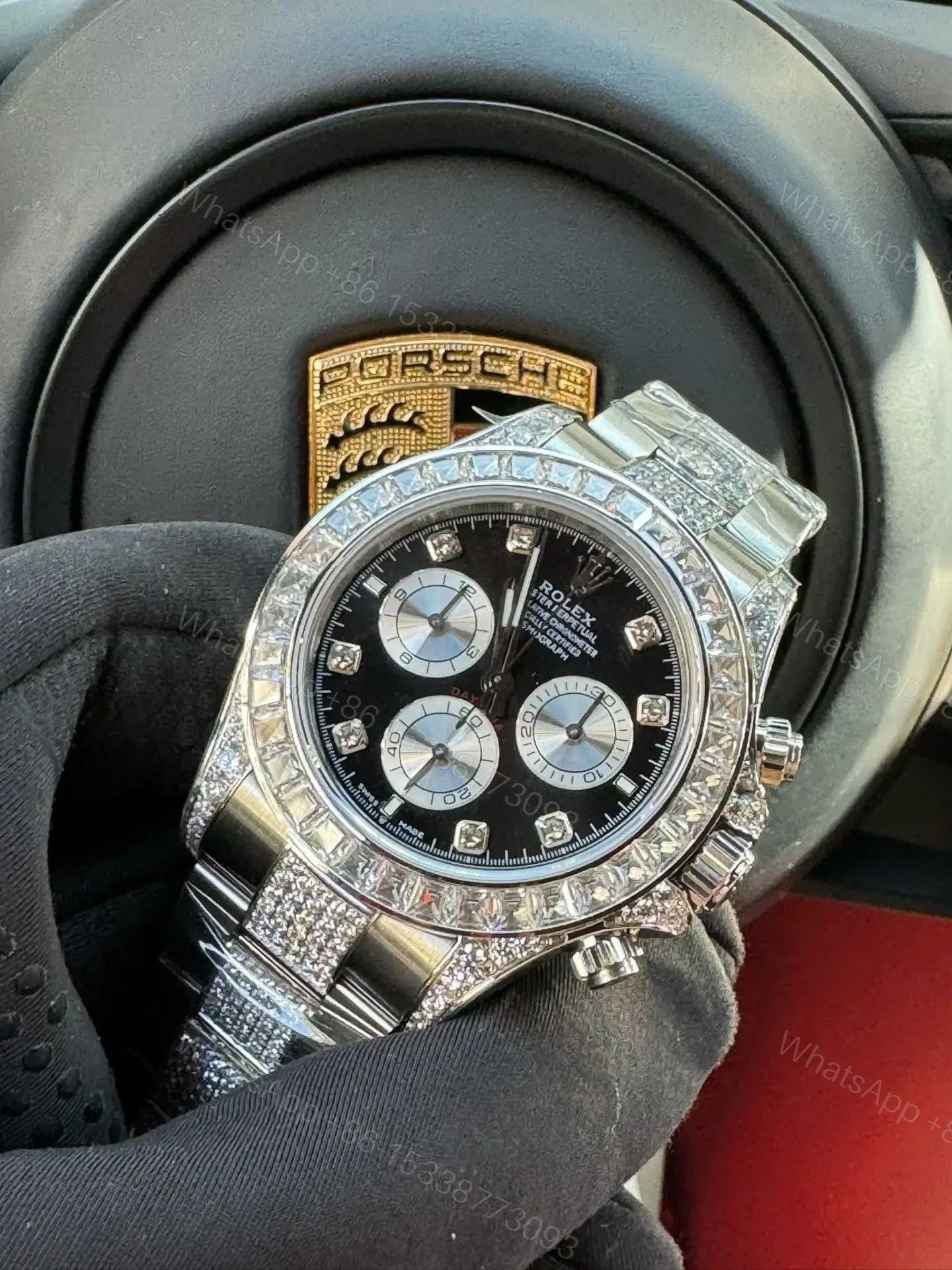 View 3 of Rolex Daytona Black Diamond Dial Paved Diamond Bezel Bracelet Edition 40mm RG-DAYTONA-BLACK-DIAMOND-PAVE