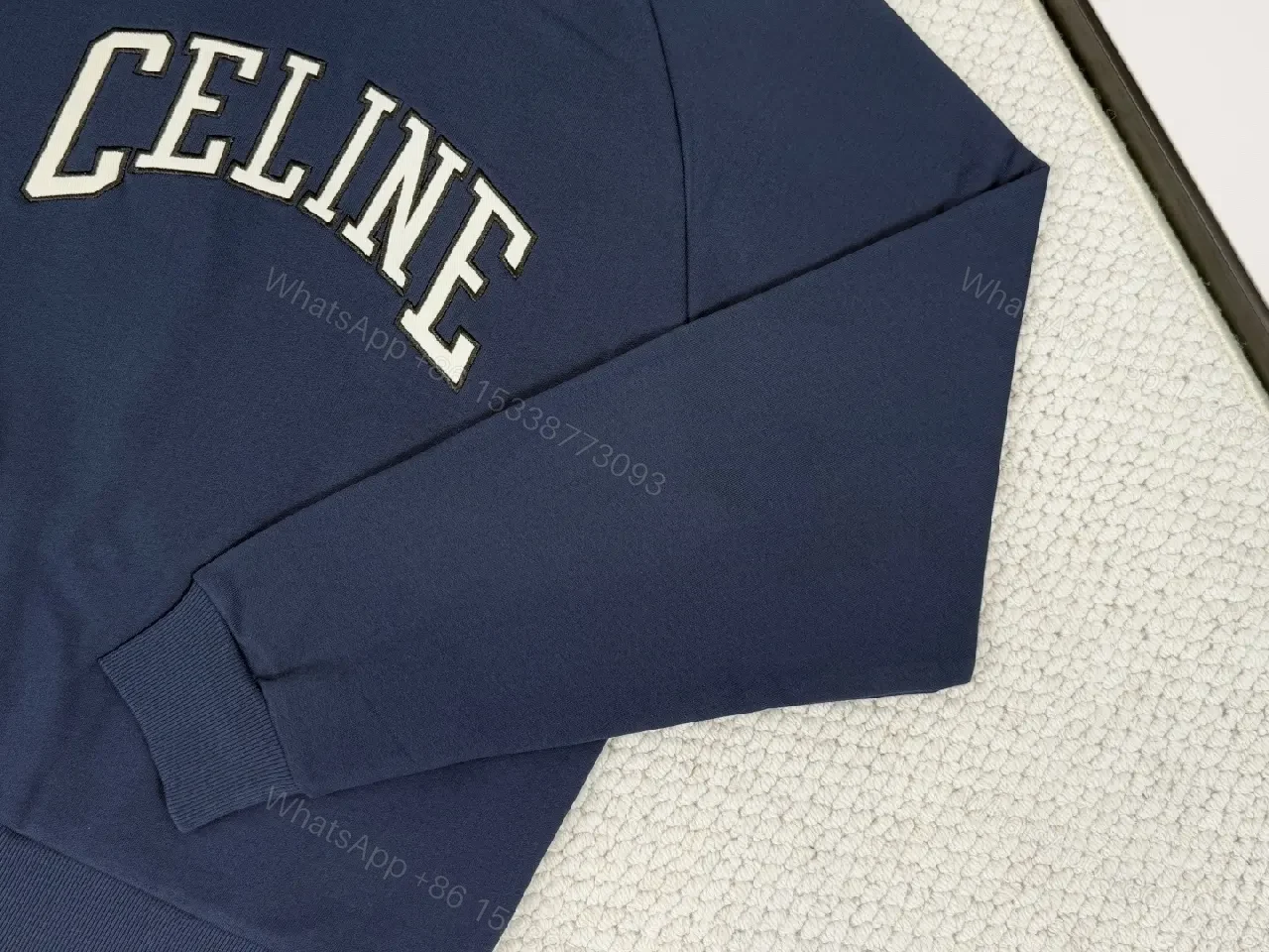 View 9 of Navy Cotton-Blend Crewneck with Arched Logo Sweatshirt