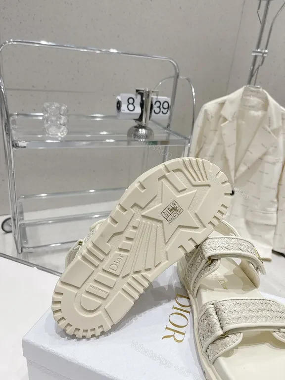View 9 of Cream Woven Strap Sandals with DIOR Accent, Premium Comfort Footwear