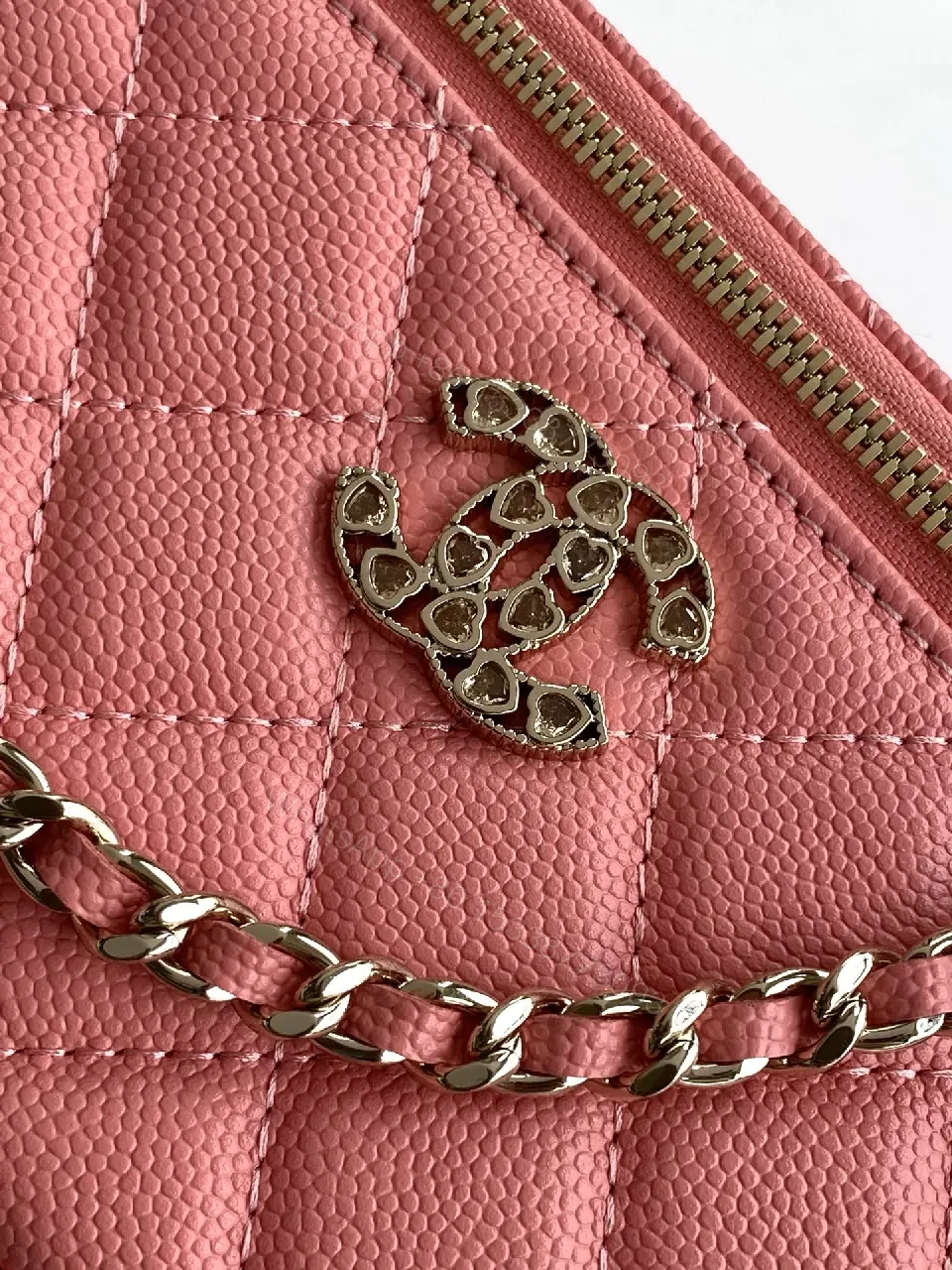 View 5 of Pink Quilted Crossbody with Gold-Tone Hardware