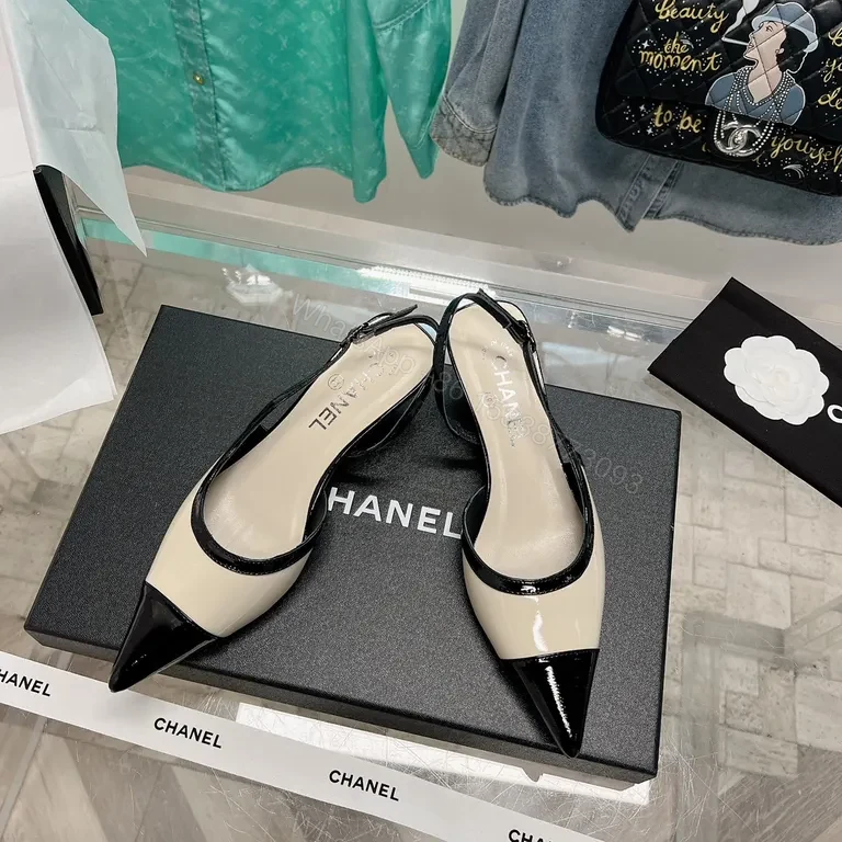 View 9 of Two-Tone Chanel-Inspired Pointed-Toe Slingbacks