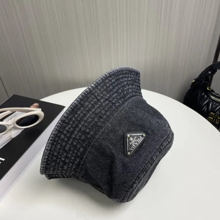 View 2 of Dark Denim Prada Badge Bucket Hat