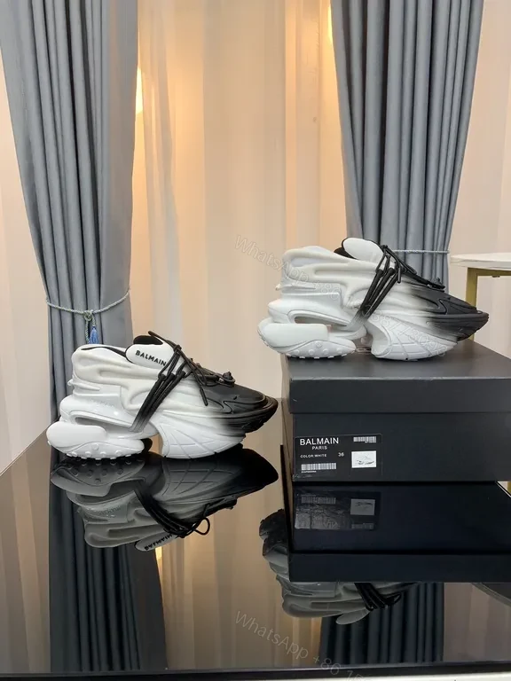 View 8 of Balmain Black & White Leather Knit Sneaker â€“ Sculpted Comfort