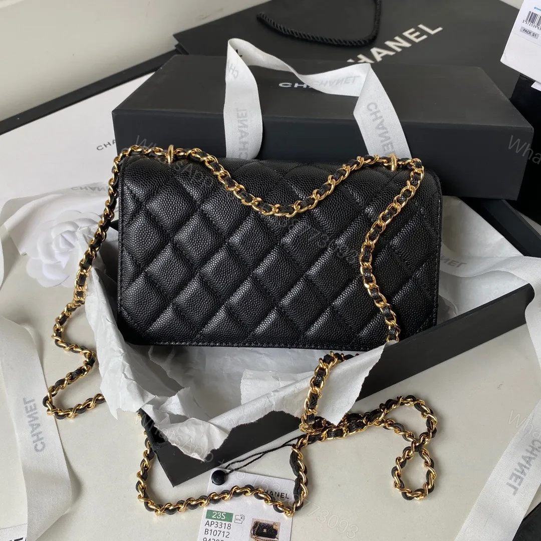 View 8 of Chanel Woc Charm Replica 11 Handbag Lizard Skin Black With Gold Lock 20cm