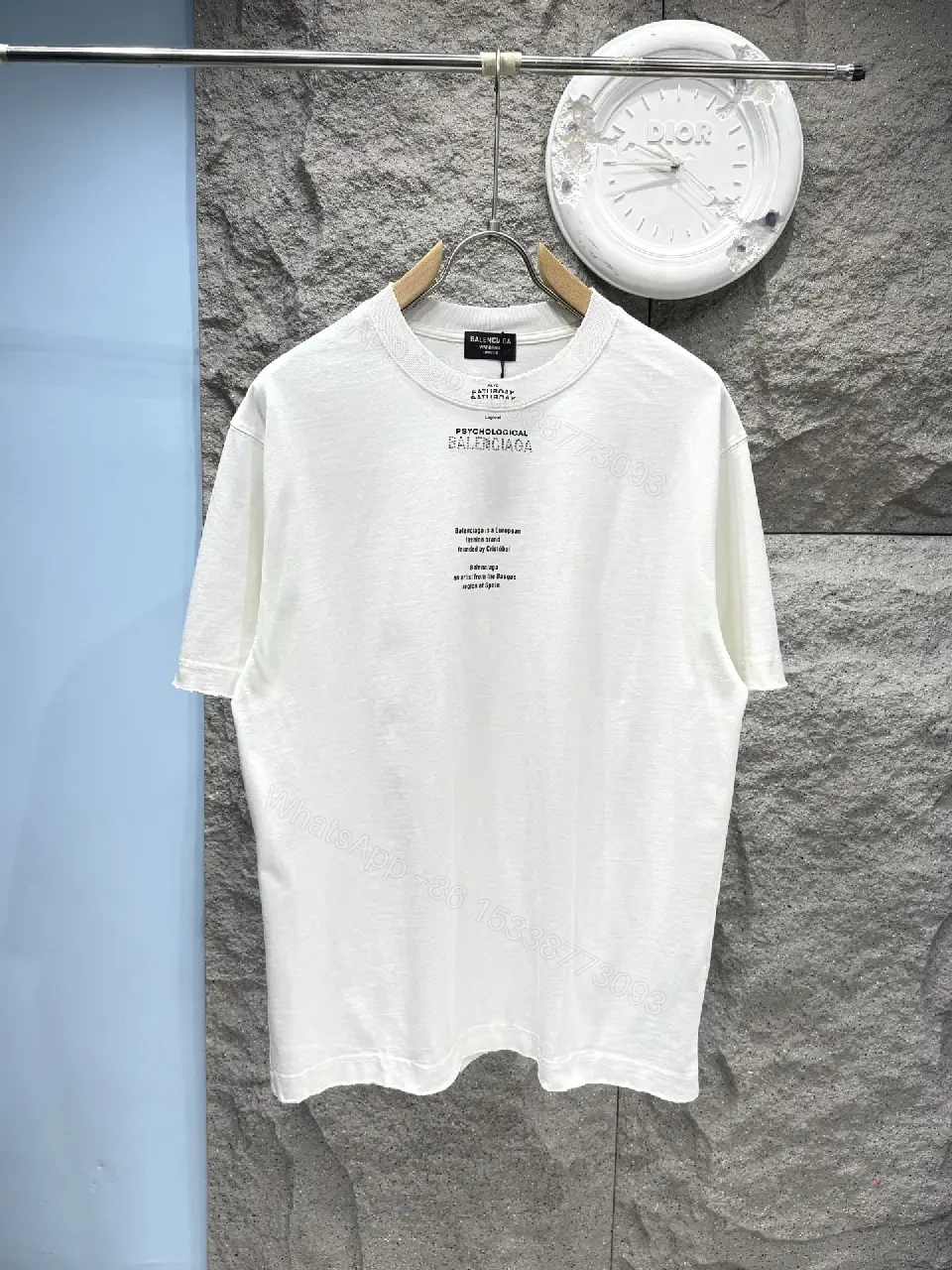 View 5 of White Cotton Crew-Neck T-shirt: Psychological Balenciaga Print
