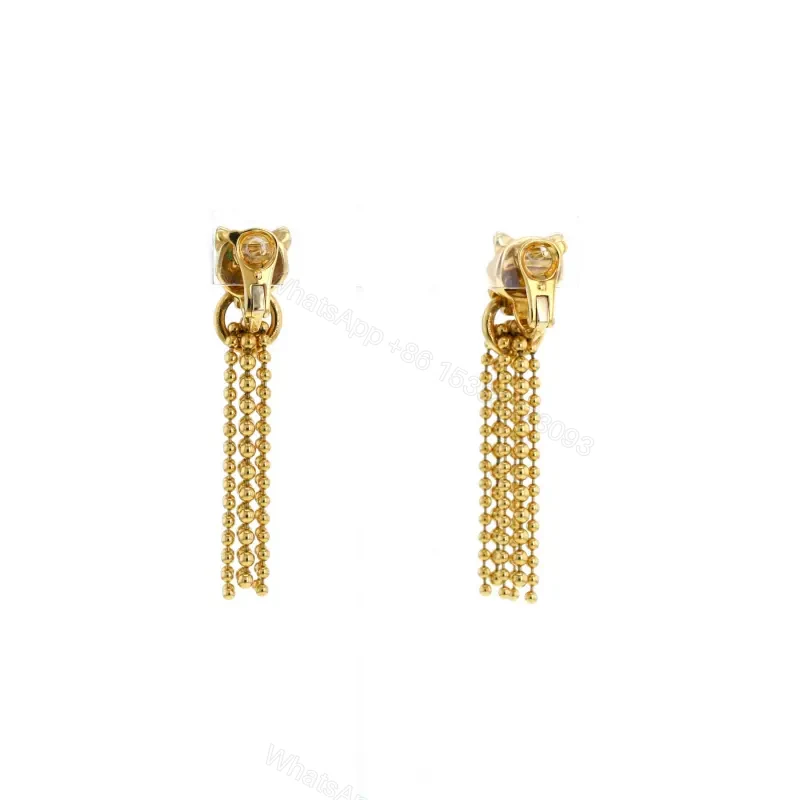 View 3 of 18K Yellow Gold Cartier Panther Diamond Tsavorite Onyx Earrings
