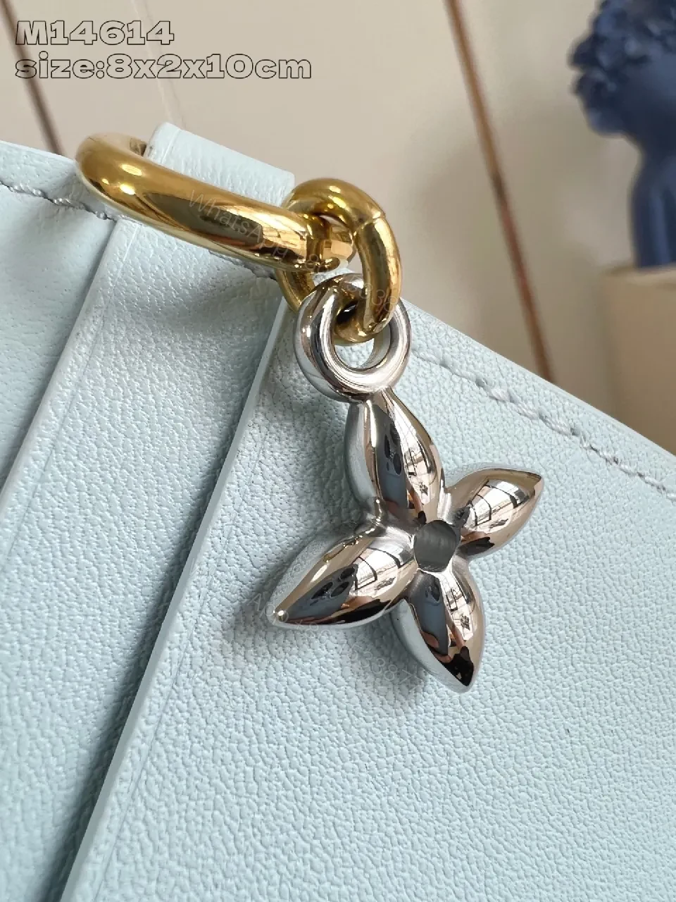 View 2 of Powder Blue Calfskin Mini Wallet with Gold Hardware