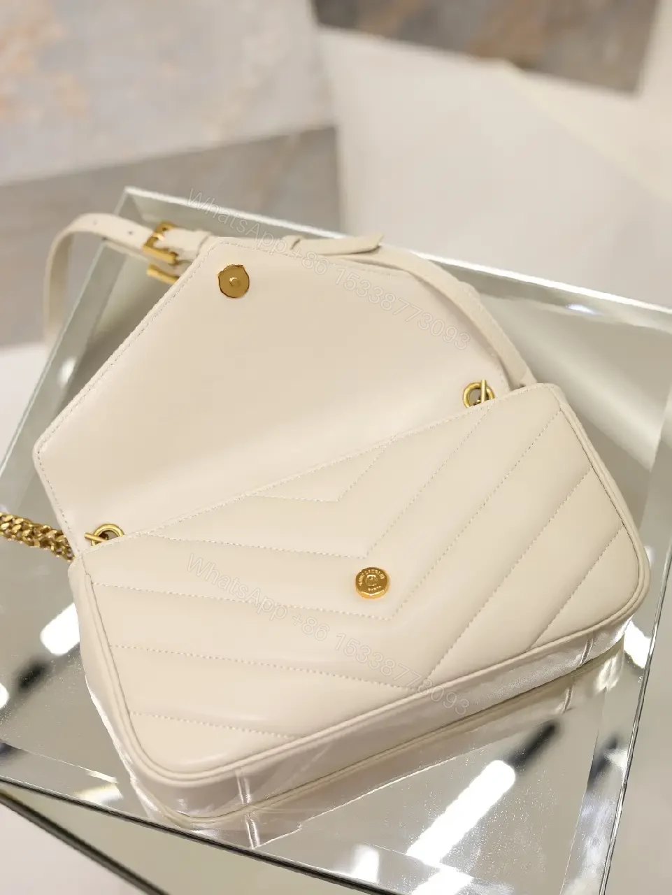 View 3 of White Leather Luxury Handbag Chevron Quilted Top Handle Bag