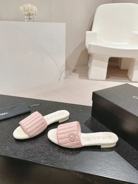 View 4 of Pink Knit Slides with Chanel-Inspired Detail â€“ Effortless Comfort