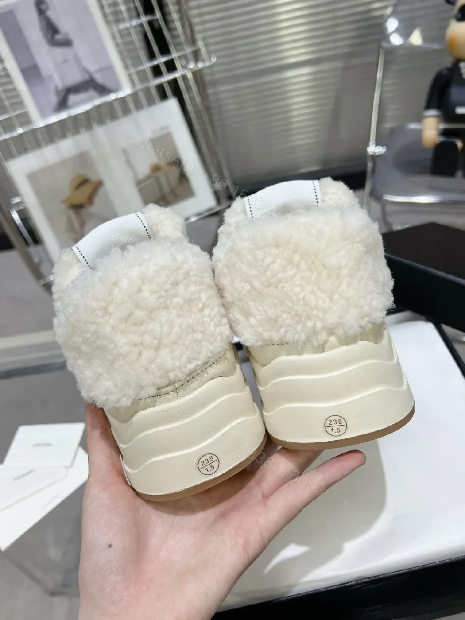 View 6 of Ivory Faux Shearling High-Tops: Luxury Street-Style Sneaker