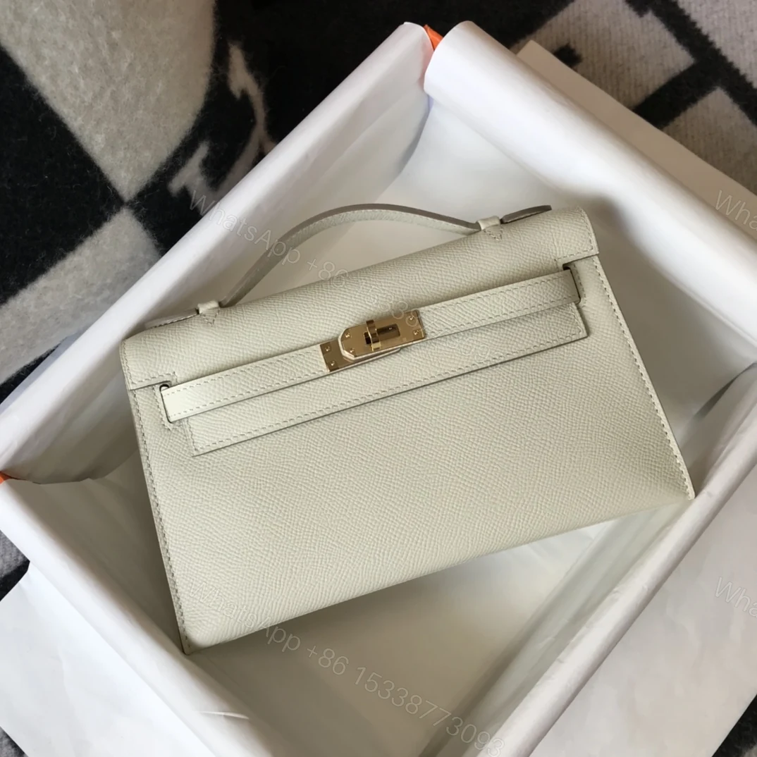 View 6 of HERMES MINI KELLY POCHETTE GOLD TONED HARDWARE WHITE 22CM