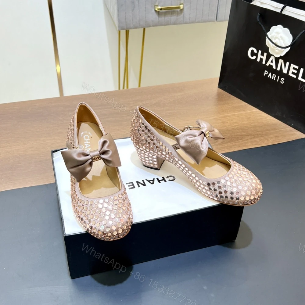 View 5 of 高仿Chanel*G45749C緞子水鑽圓頭單鞋粉色4.5CM免檢版