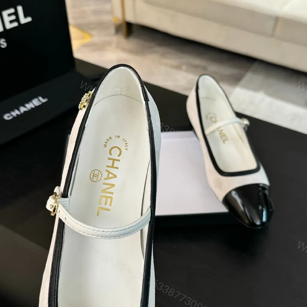 View 5 of Two-Tone Nude Suede Black Patent Mary Jane Pumps