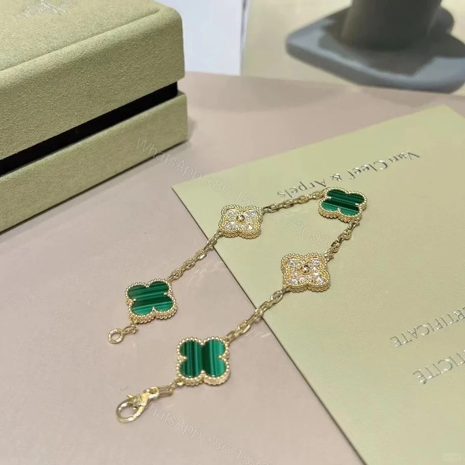 View 3 of VCA Vintage Alhambra Bracelet, Yellow gold, Diamond, Malachite