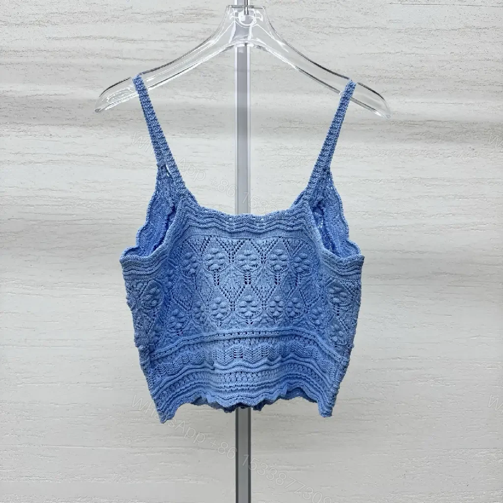View 5 of Soft Denim-Blue Crochet Tank: Luxe Textured Tank Top