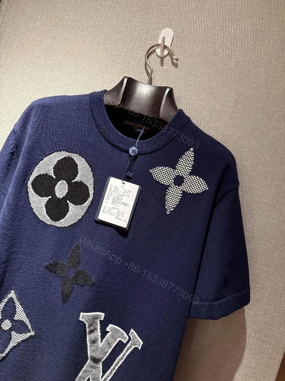 View 5 of Textured Knit Dress in Navy with LV Motifs: Luxe Statement Dress