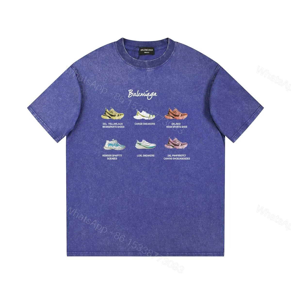 Balenciaga 高仿鞋款圖案印花短袖T恤 寬鬆版時尚百搭男女同款藍色 — view 1