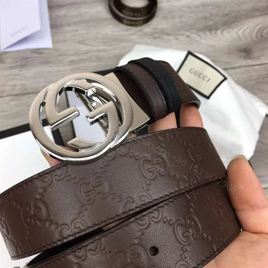 View 5 of GUCCI BROWN GUCCISSIMA LEATHER INTERLOCKING GG BUCKLE BELT – B38