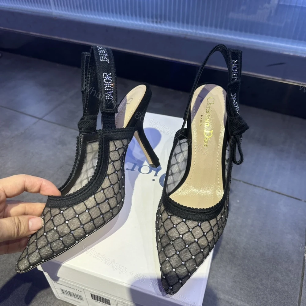 View 5 of 高仿Dior*JAdior系列KCV039尖頭露跟高踭鞋網面6.5CM黑色免檢版