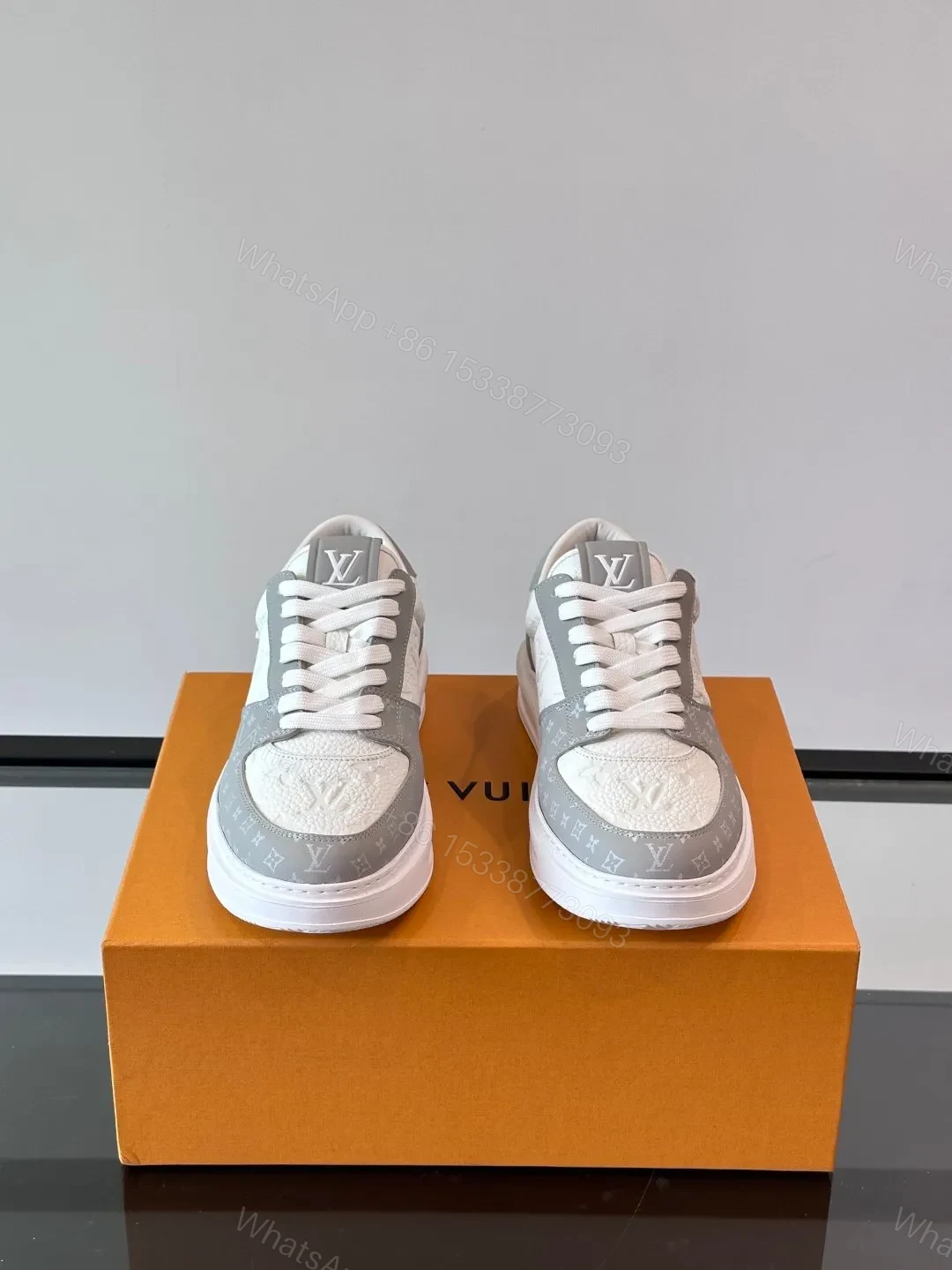 View 2 of LV Men White Gray Leather Sneakers