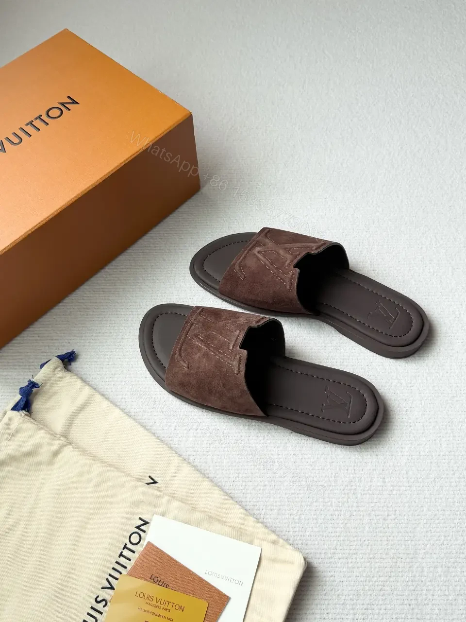 View 10 of Textured Suede Slide with LV Detailing
