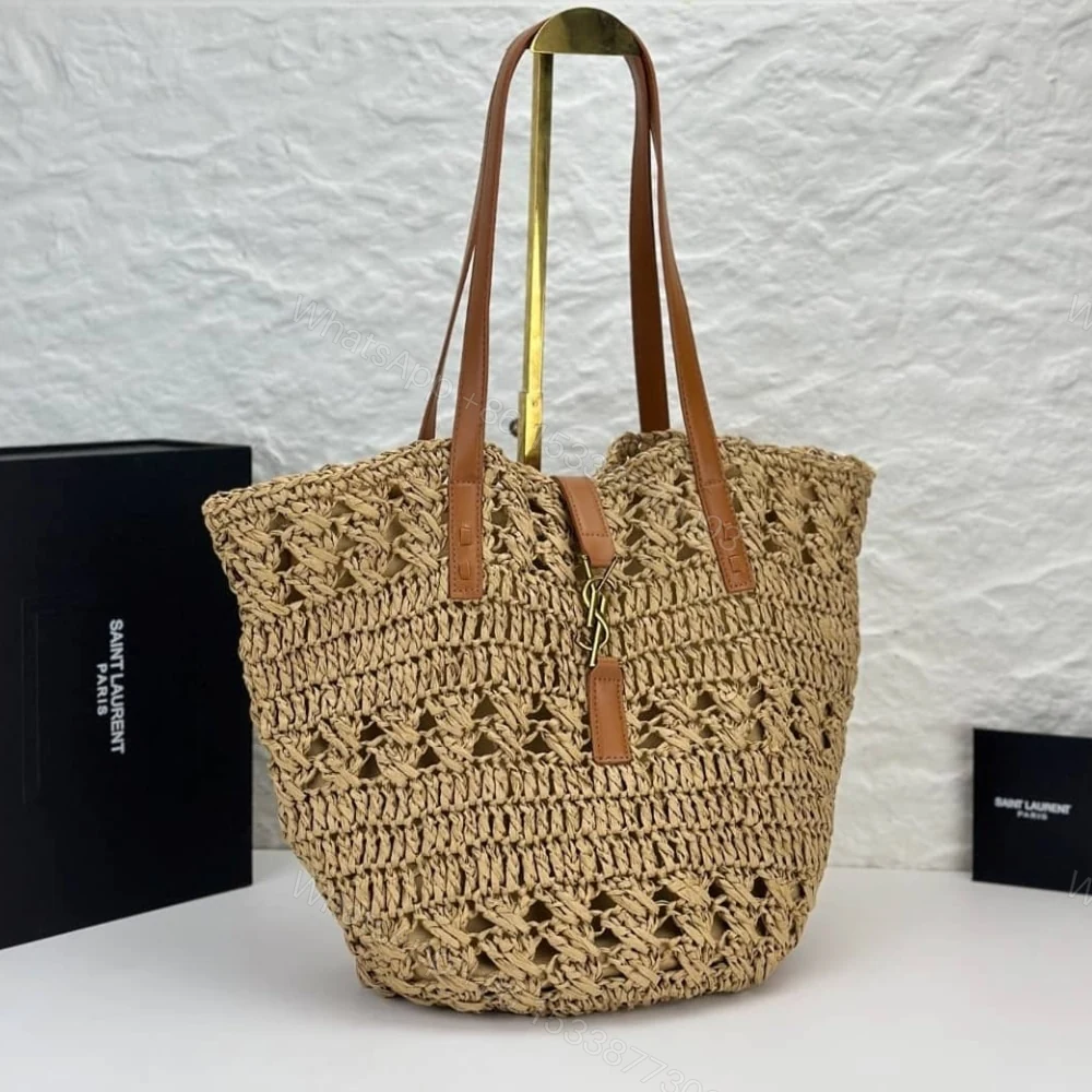 View 3 of Saint Laurent Panier Raffia Natural Brown 39Cm 688221 GAAAC 2080