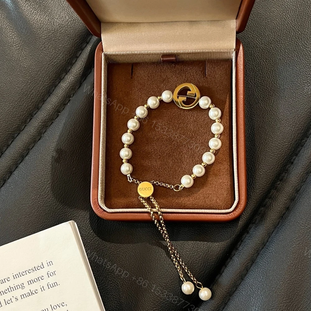 View 4 of Gucci Interlocking Pearl Bracelet Gold ‎839033 JCF27 8062