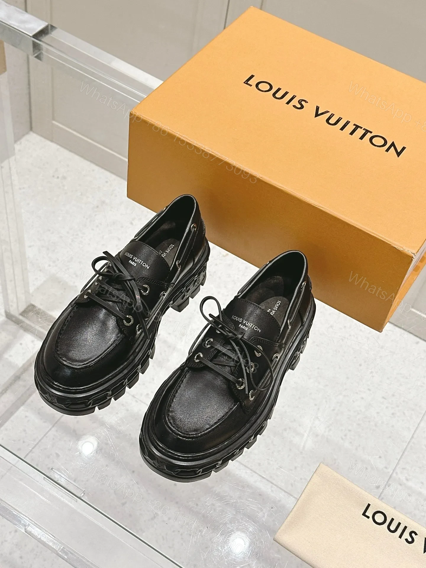 LV Women Black Leather Chunky Loafers — view 1
