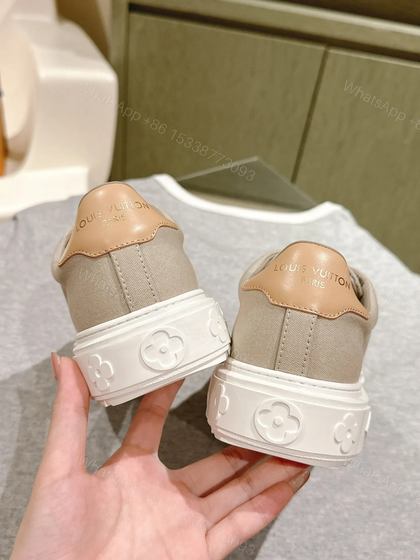 View 6 of LV Women Beige Canvas Sneakers