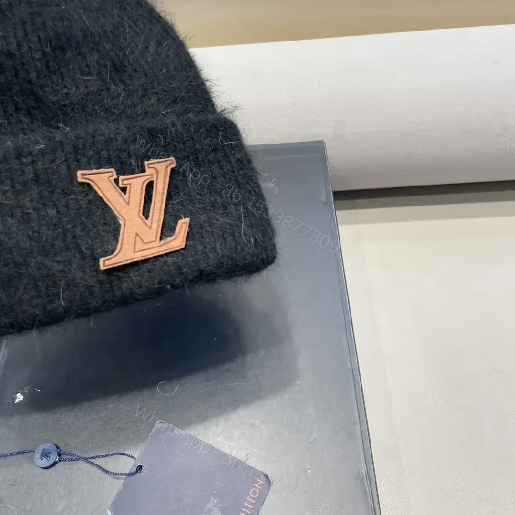View 7 of Cozy Knit Beanie with Rose-Gold LV Emblem