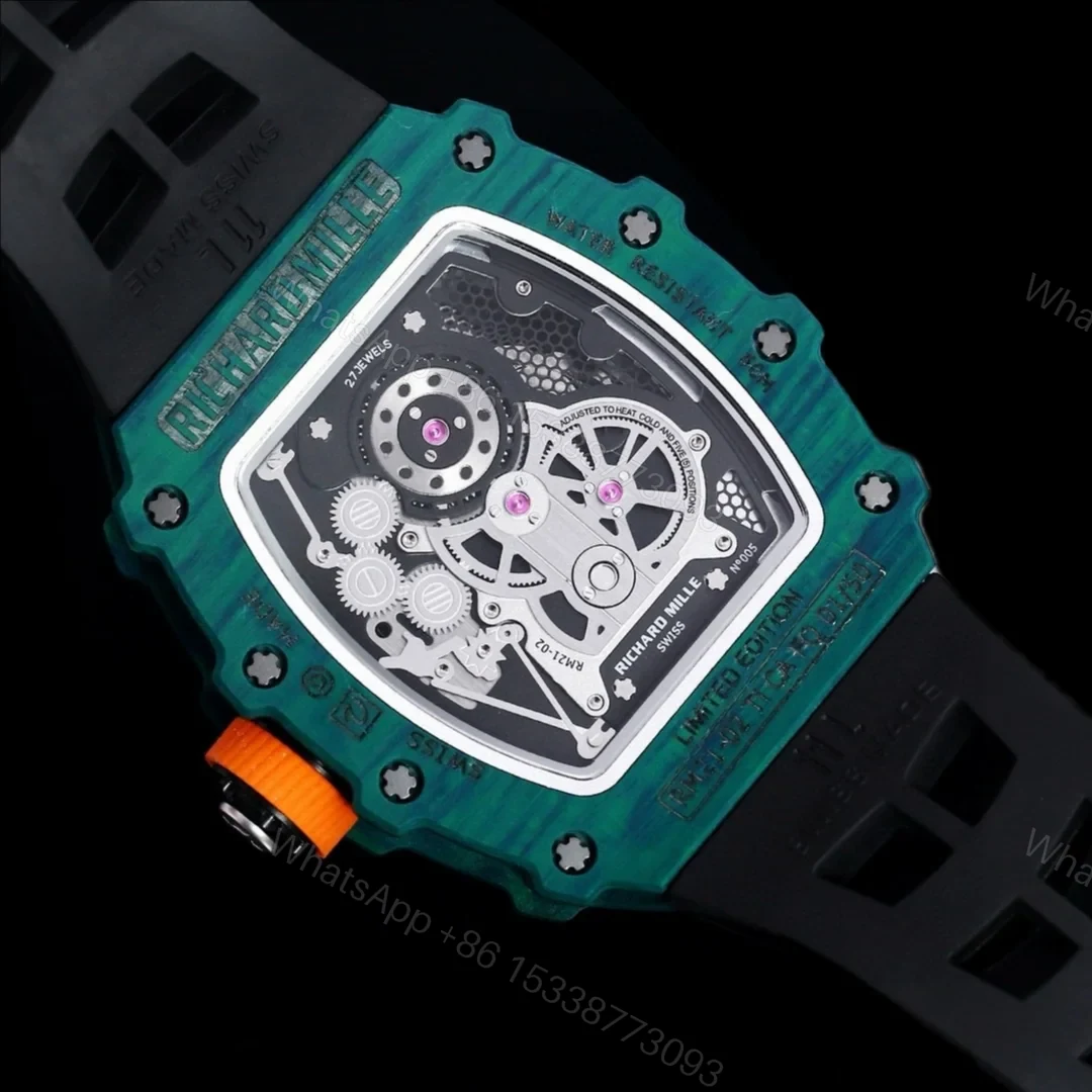 View 7 of Richard Mille RM21-01 Automatic Skeleton Watch 40MM Black Carbon Fiber Case Blue Bezel Premium Edition RM-RM21-01-BLK-CARBON-BLU-40