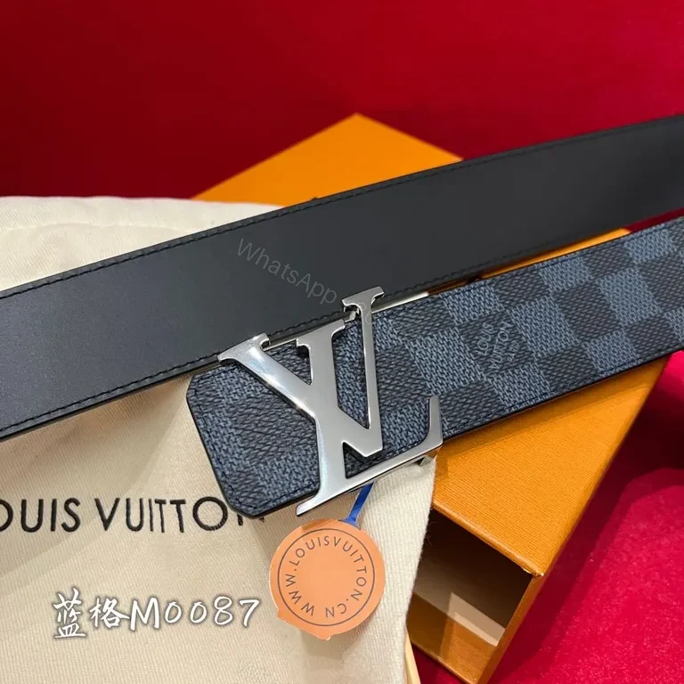 View 5 of Louis Vuitton Damier Belt: Matte Buckle, Full-Grain Backing, Navy/Graphite