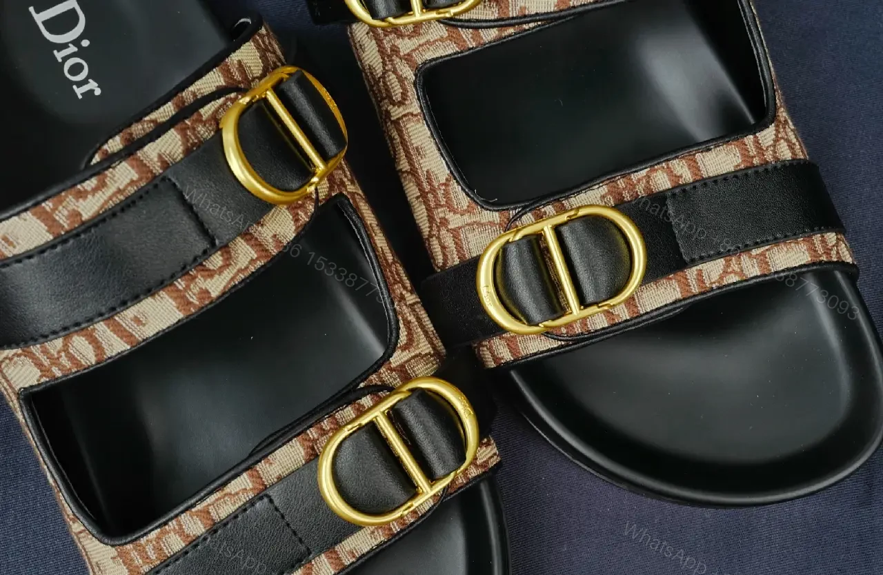View 4 of Beige Dior Monogram Strappy Slide Sandals