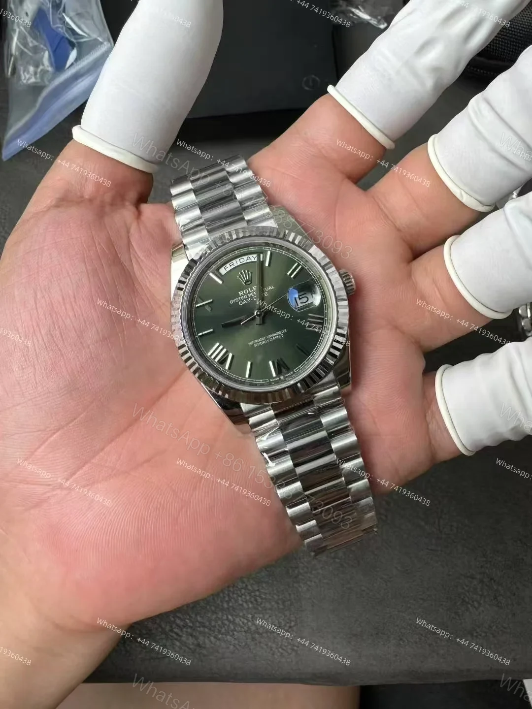 View 2 of Rolex Day-Date M228239-0033 1:1 Replica Olive Green Dial 40MM 3255 Movement Presidential Bracelet Super Clone Watch