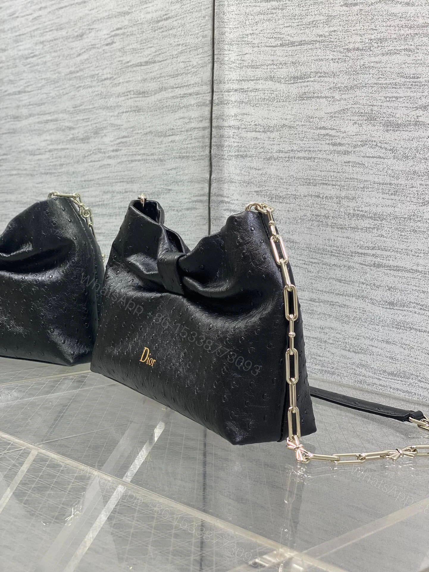 View 5 of Dior Bow Bag Small Black Ostrich Leather