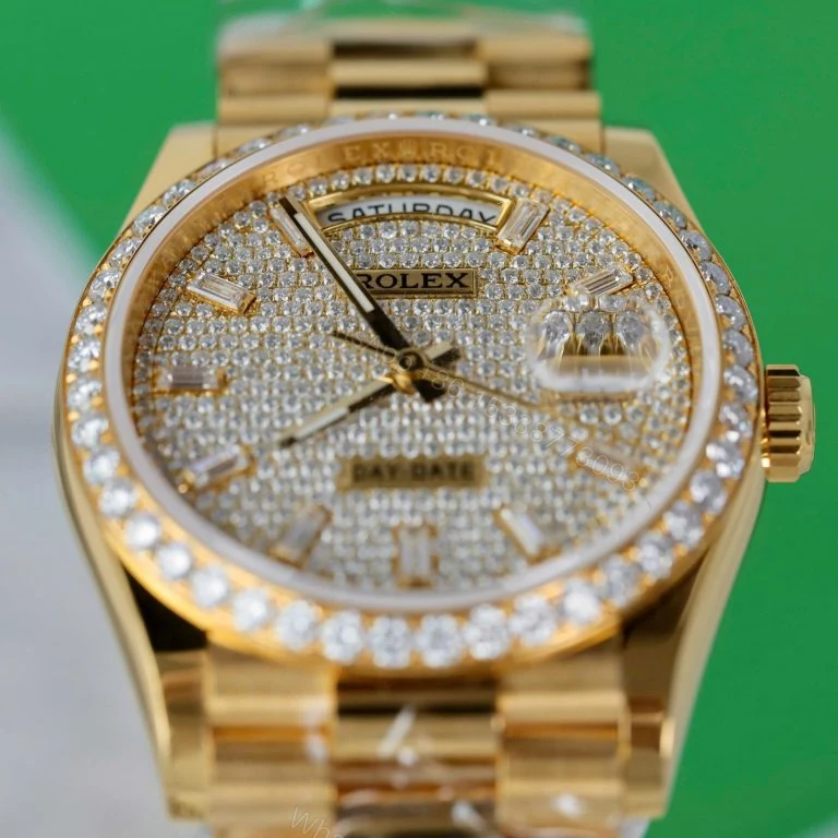 View 2 of Rolex Day-Date 36mm Super Clone18K Gold Wrapped + Moissanite Diamonds
