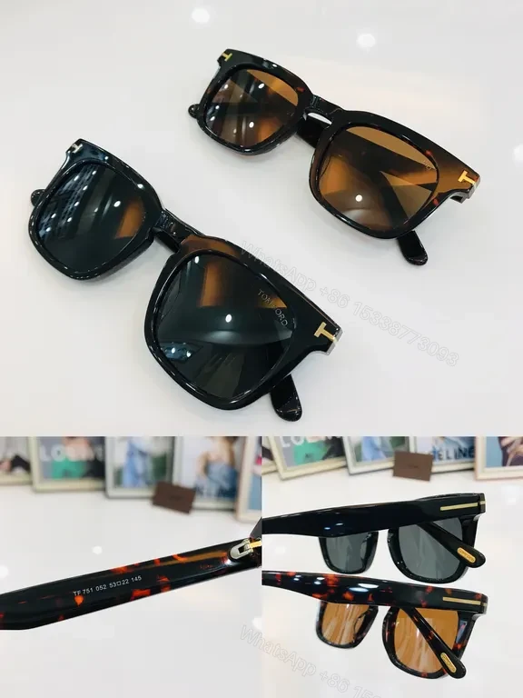 View 8 of Black Italian Acetate Tom Ford Sunglasses â€“ Square Frames, Gold T Accents