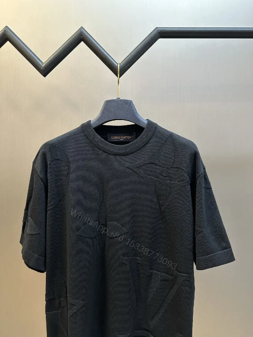 View 4 of Dark Charcoal Embossed LV Monogram Tee, Relaxed Fit Crewneck Short-Sleeve