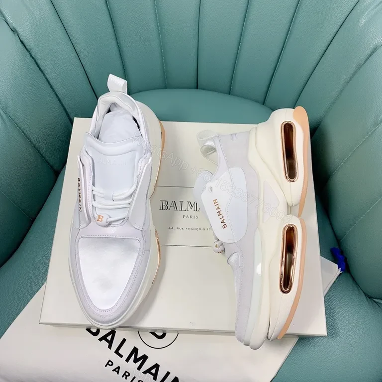 View 4 of White Leather Suede Runner | Sculpted Cushion, Balmain-Inspired Sneakers